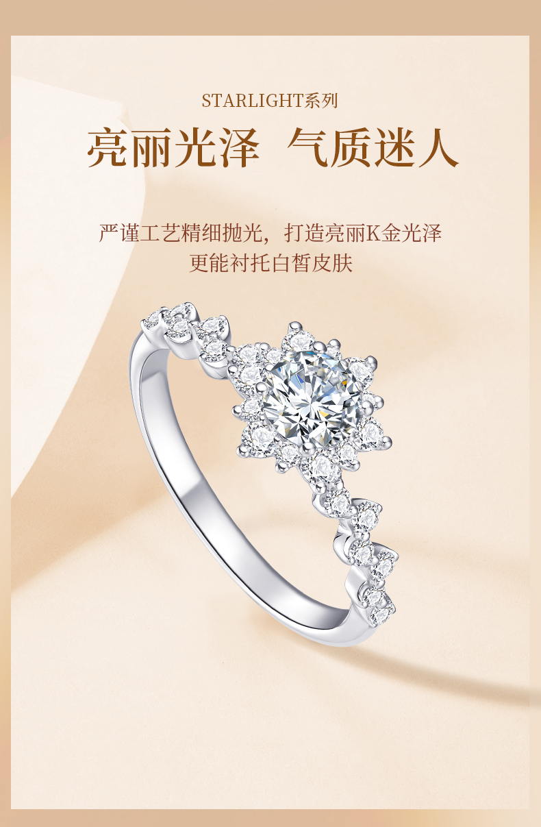 爱银河/18K金钻石戒指/1克拉G色SI1净度3EX切工GIA双证书