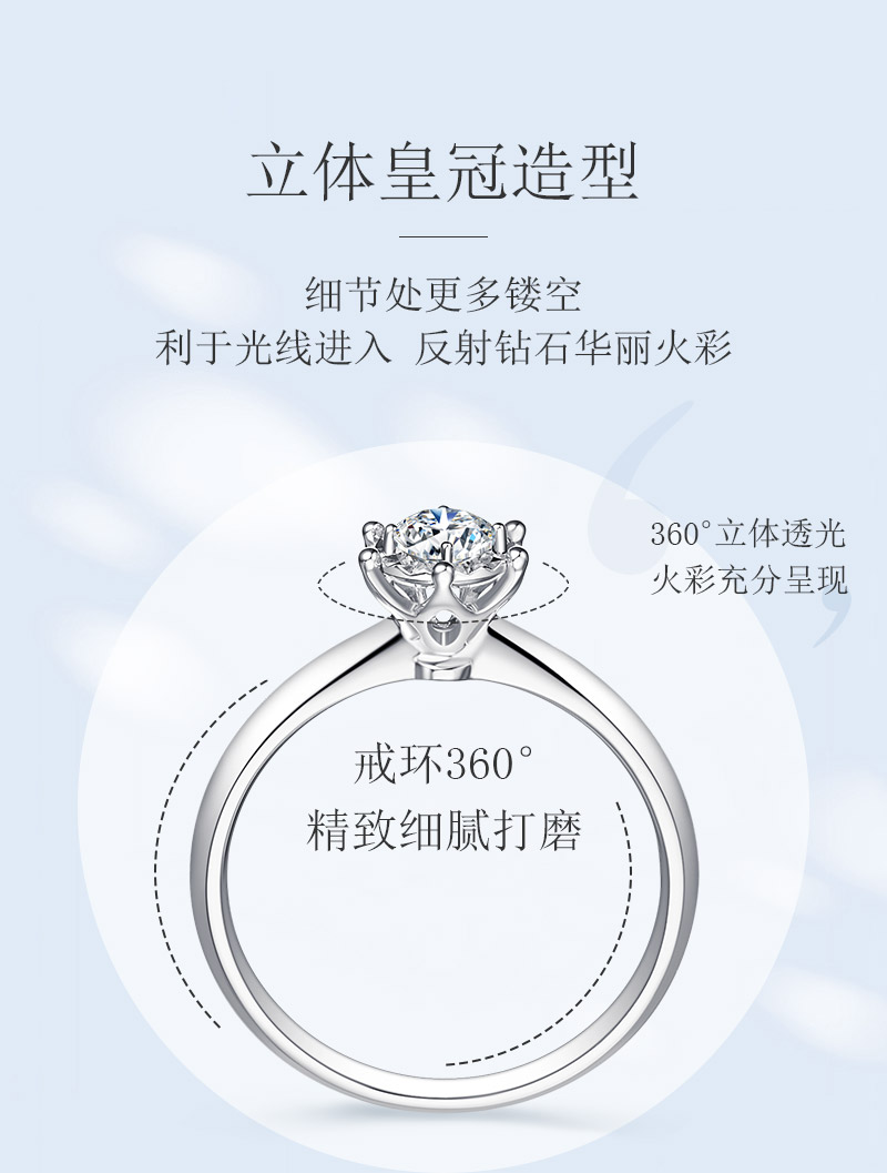 车花皇冠/18K白金钻戒 70分E/VS2/3EX/N双证书