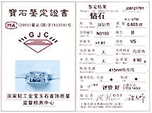GJC金饰检测证书