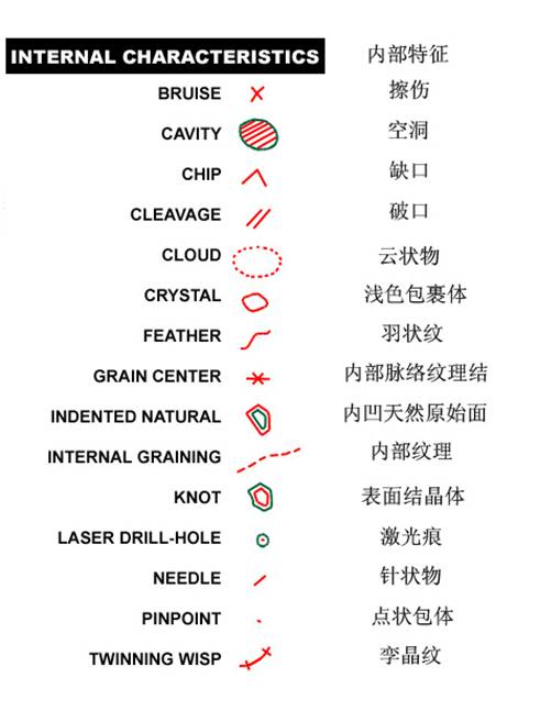 GIA钻石内部特点对照
