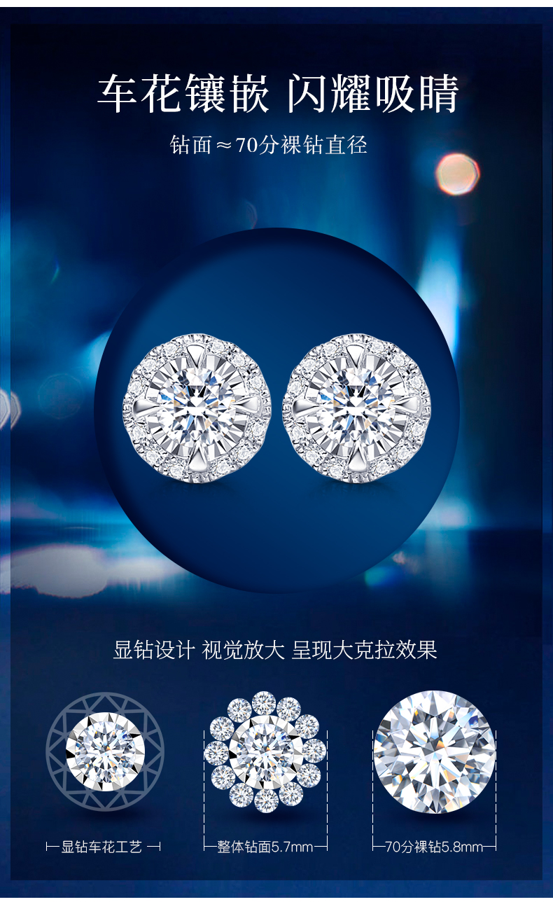 闪烁之光/18K金钻石耳钉/共约28分