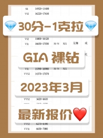 2023年3月GIA钻石价钱表（含30分-1克拉钻石）