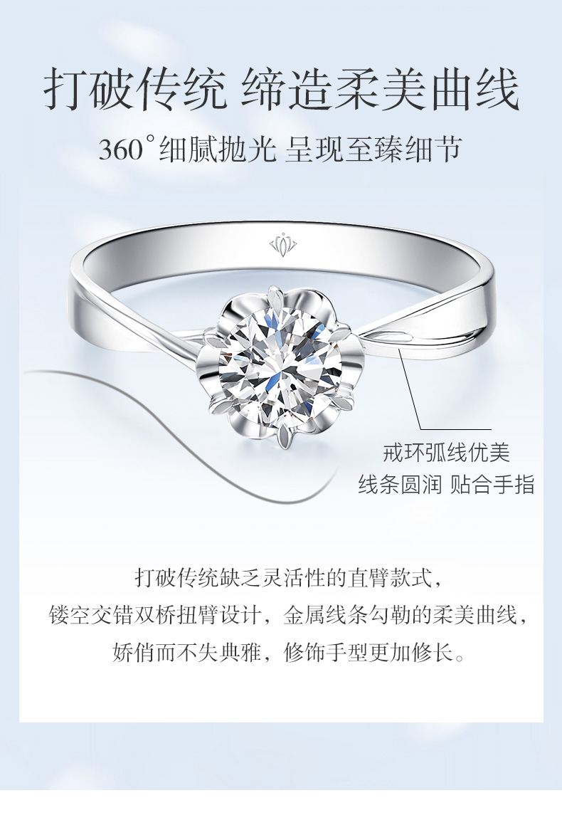 玫瑰情事/18K白金钻戒 40分/F-G色/SI净度 国检