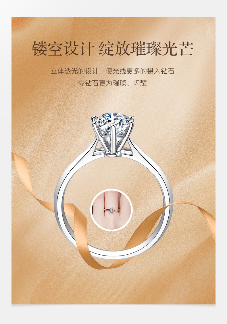六爪皇冠/18K白金钻戒 70分/I-J色/SI净度 国检